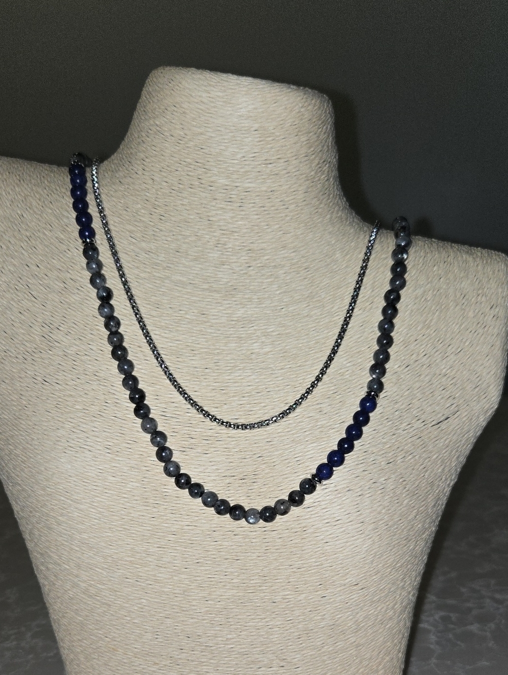 2 Necklaces -Beaded Blue and Gray Necklace - Men Or Women's Jewelry NWOT